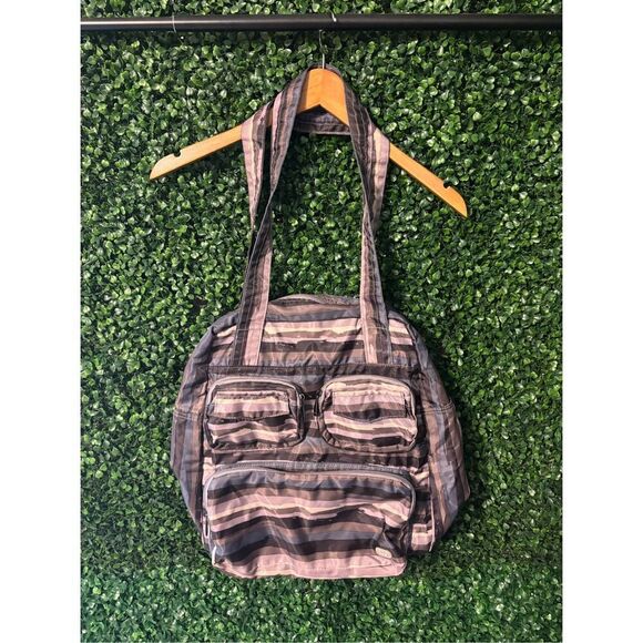 Lug Travel Puddle Jumper Packable Tote Bag Lightweight Purple Gray Striped - Picture 1 of 4